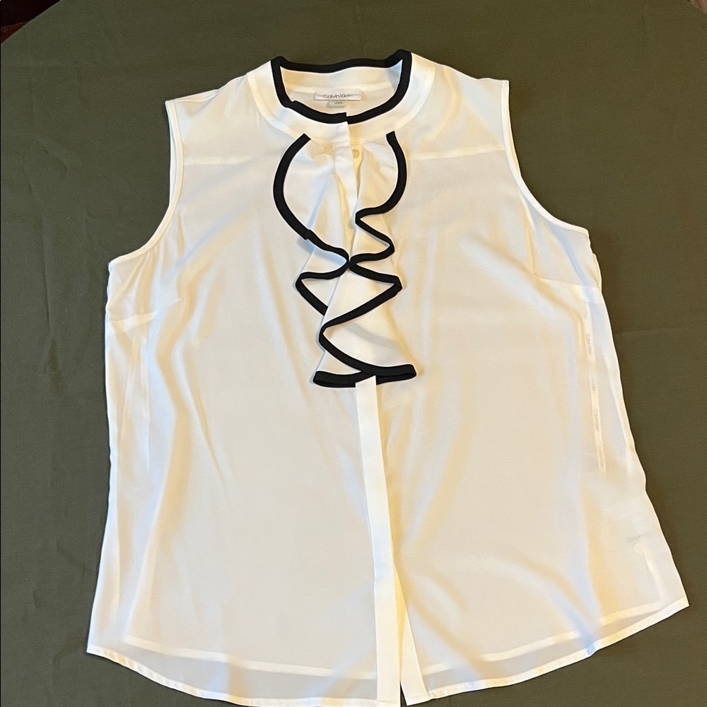 Calvin Klein White Blouse with Black Trim